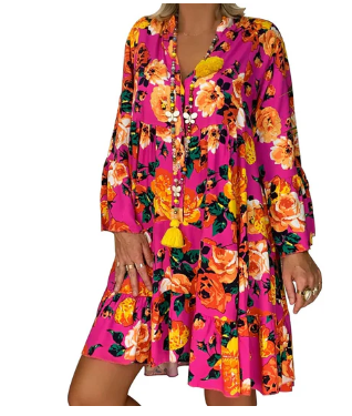 Levoire | Robe Boho Avec Imprimé Floral Et Manches Courtes Rot
