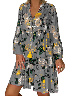 Levoire | Robe Boho Avec Imprimé Floral Et Manches Courtes Gris