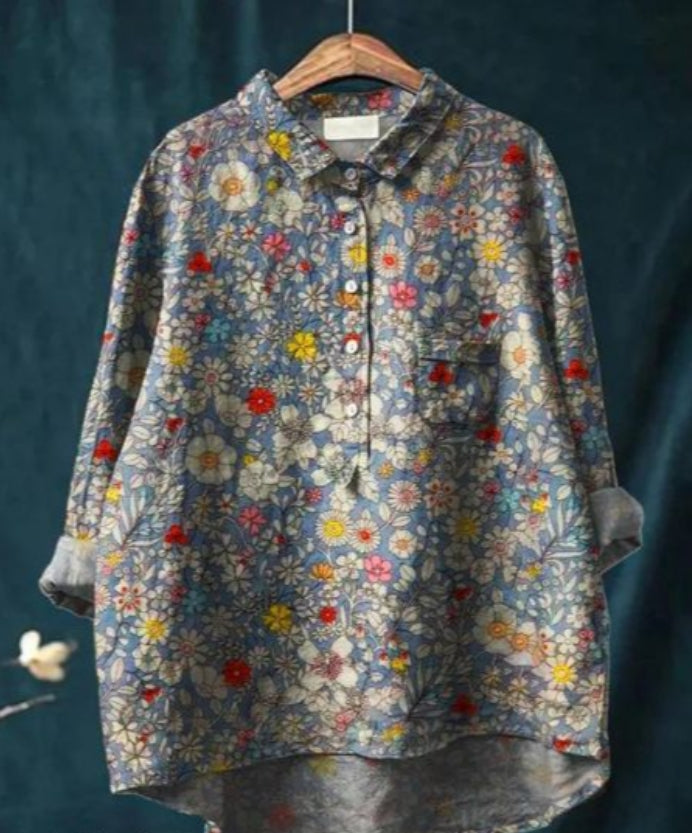 Levoire | Blouse Artistiquement Imprimée Avec Boutonnage Pour Femmes Fleurs 13