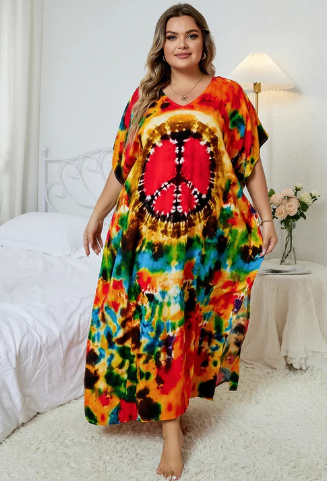Levoire | Robe Boho Décontractée Multicolore Avec Décolleté En V ROT BLEU