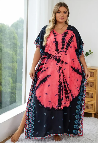 Levoire | Robe Boho Décontractée Multicolore Avec Décolleté En V ROUGE NOIR