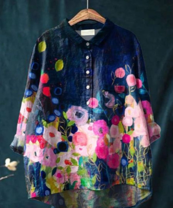 Levoire | Blouse Artistiquement Imprimée Avec Boutonnage Pour Femmes Fleurs 16