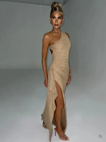 Levoire | Robe De Cocktail Brillante Et Dos Nu Avec Perles Braun