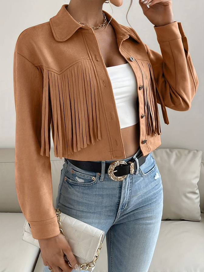 Levoire | Veste Courte Luxueuse Avec Des Manches Longues Et Des Boutons Khaki