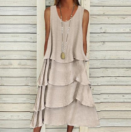 Levoire | Robe Mi-Longue Sans Manches En Abricot Avec Des Bandes