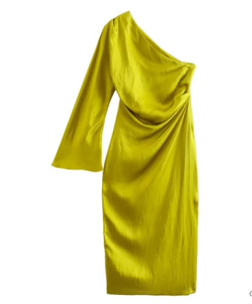 Levoire | Robe Maxi En Satin Simple Avec Fente Latérale Jaune