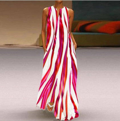 Levoire | Robe Maxi Sans Manches Rayée Rose Stylée