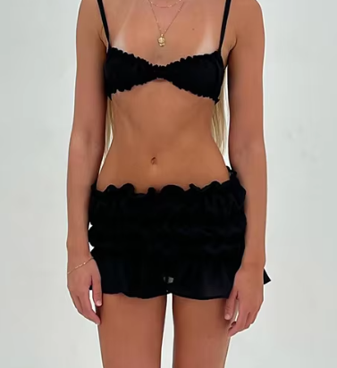 Levoire | Volant Plage Ruché Cordon Jupe Crop Top Ensemble