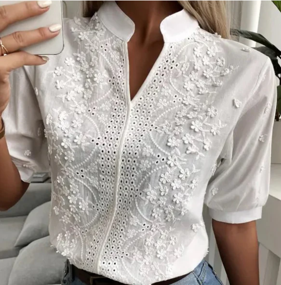 Levoire | Blanc, Chemise Brodée De Fleurs