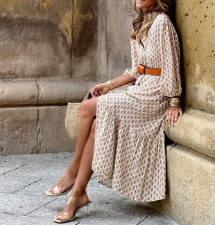 Levoire | Élégante Robe Midi À Manches Longues Avec Impression