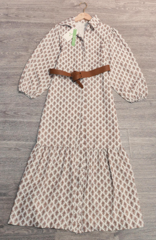 Levoire | Élégante Robe Midi À Manches Longues Avec Impression