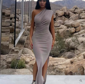 Levoire | Robe De Cocktail À Une Épaule Avec Fente Latérale Gris