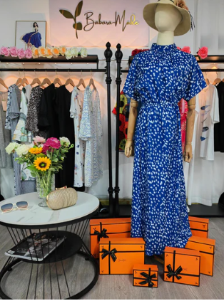 Levoire | Robe Midi Imprimée Bleue Avec Col Rond