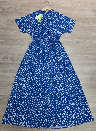Levoire | Robe Midi Imprimée Bleue Avec Col Rond