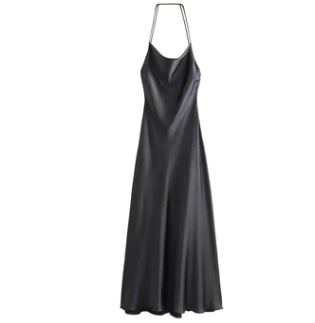 Levoire | Robe Maxi Grise, Satinée, Respirante. Noir