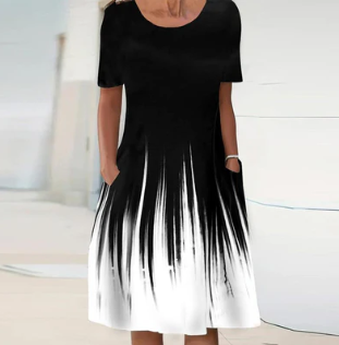 Levoire | Robe Midi Basique Avec Col Rond Et Bloc De Couleur