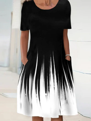 Levoire | Robe Midi Basique Avec Col Rond Et Bloc De Couleur