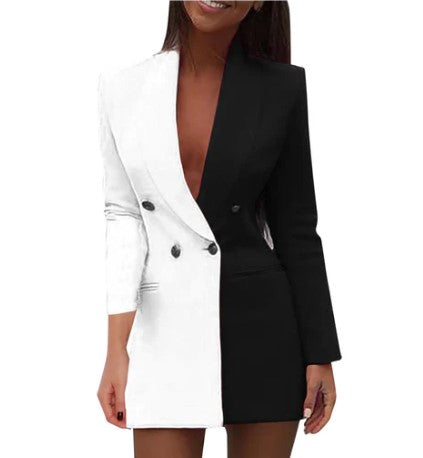 Levoire | Robe-Blazer Bicolore À Double Boutonnage En Style Colorblock Blanc