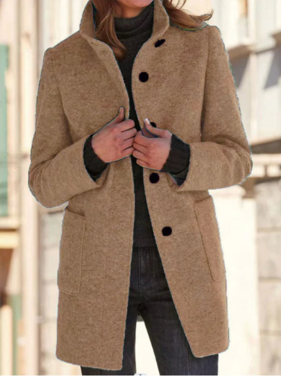 Levoire | Manteau Boutonné Élégant Et Stylé Khaki