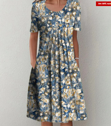 Levoire | Élégante Robe En Coton Fleurs bleues
