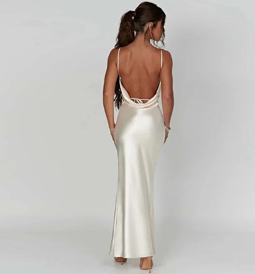 Levoire | Robe Maxi En Satin Blanc Avec Bretelles Spaghetti