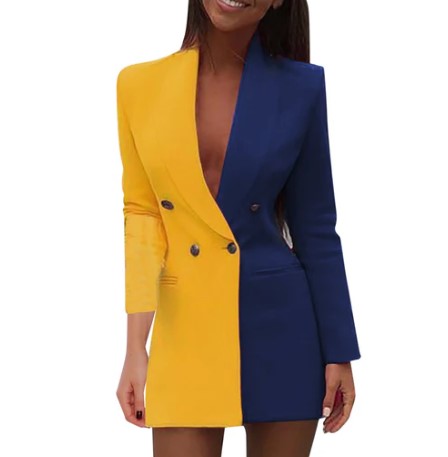 Levoire | Robe-Blazer Bicolore À Double Boutonnage En Style Colorblock Jaune