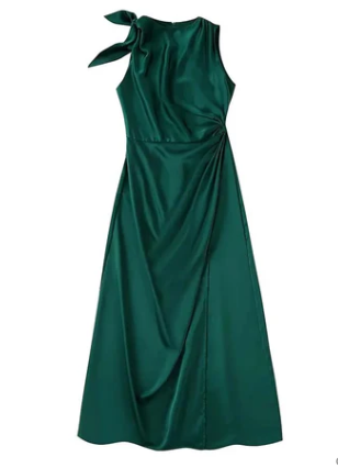 Levoire | Robe Maxi À Volants Pour Femmes En Satin Vert