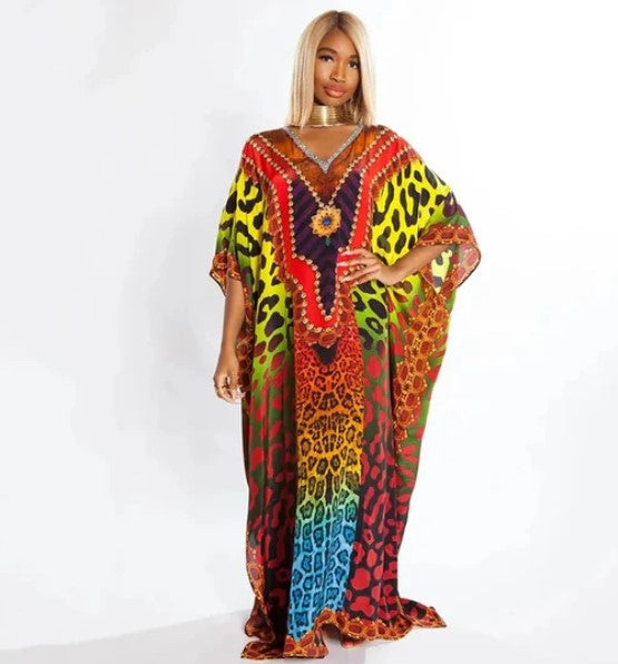 Levoire | Robe Boho Multicolore Avec Imprimé Graphique Rouge Jaune