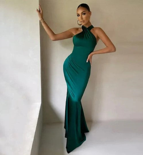 Levoire | Vert-Noir-Brun Robe Maxi En Satin Vert