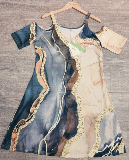 Levoire | Robe Mini Sans Épaules Gris Doré Avec Éclaboussures De Marbre