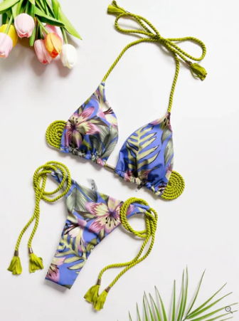 Levoire | Bikini Brésilien Léger En Corde Imprimé Bleu Bleu