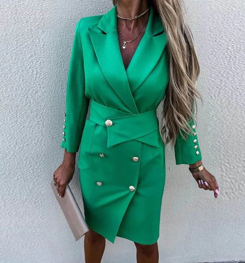Levoire | Robe Blazer Unie Au Style Bureau Vert