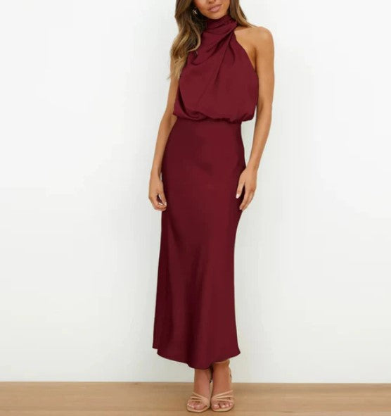 Levoire | Robe Maxi Dos Nu En Satin Vert Champagne Et Noir Rot