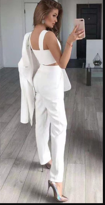 Levoire | Ensemble De 3 Pièces Avec Blazer, Top Et Pantalon Blanc