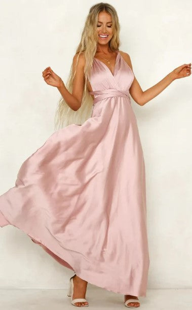 Levoire | Robe Maxi Sans Manches En Satin Avec Décolleté En V Et Taille Fine Rose maudit
