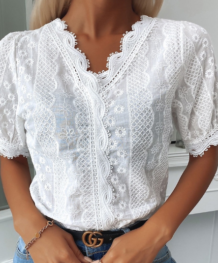 Levoire | Chemise En Dentelle Décontractée À Manches Courtes Pour La Vie Quotidienne