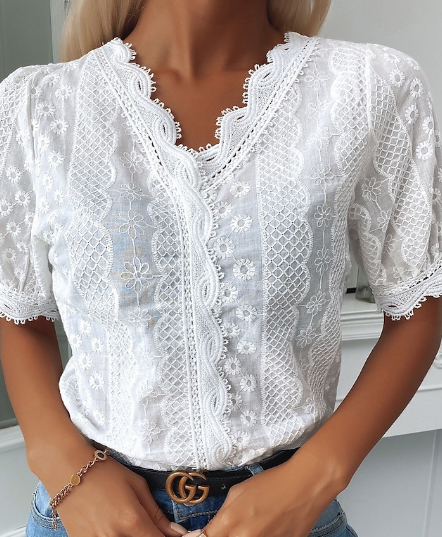 Levoire | Chemise En Dentelle Décontractée À Manches Courtes Pour La Vie Quotidienne