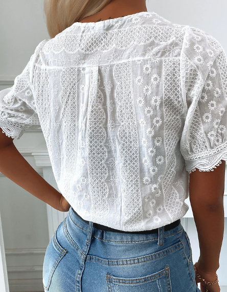 Levoire | Chemise En Dentelle Décontractée À Manches Courtes Pour La Vie Quotidienne