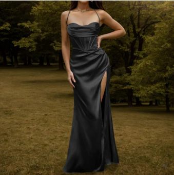 Levoire | Robe Maxi En Velours Satin Grenu Et Soyeux Noir