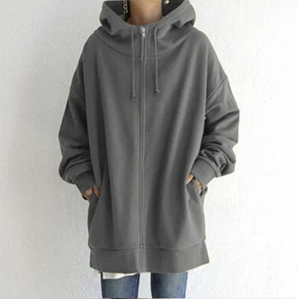 Levoire | Pull Élégant Avec Capuche Et Zip Gris