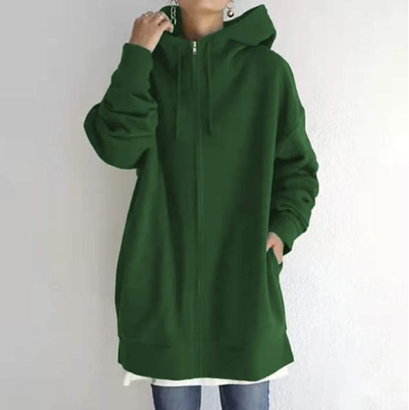Levoire | Pull Élégant Avec Capuche Et Zip Vert