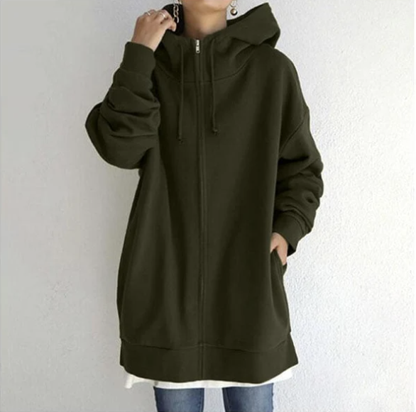 Levoire | Pull Élégant Avec Capuche Et Zip Vert olive