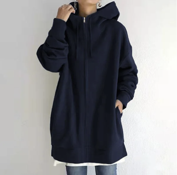 Levoire | Pull Élégant Avec Capuche Et Zip Bleu marine