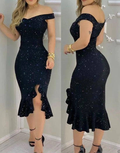 Levoire | Robe Cocktail Brillante Sans Épaules Noir 2