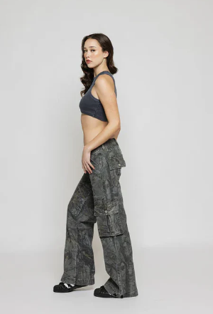 Levoire | Pantalon Cargo Taille Basse - Motif Camouflage Marron Gris