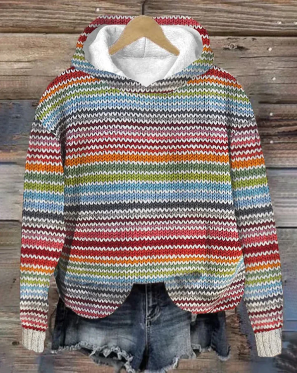 Levoire | Pull En Tricot Joyeux Avec Rayures Arc-En-Ciel Et Capuche
