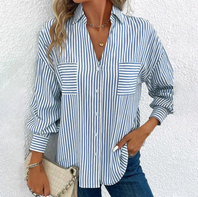 Levoire | Top Rayé Bleu Avec Décolleté En V