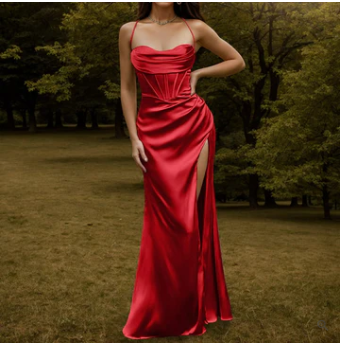 Levoire | Robe Maxi En Velours Satin Grenu Et Soyeux Rot