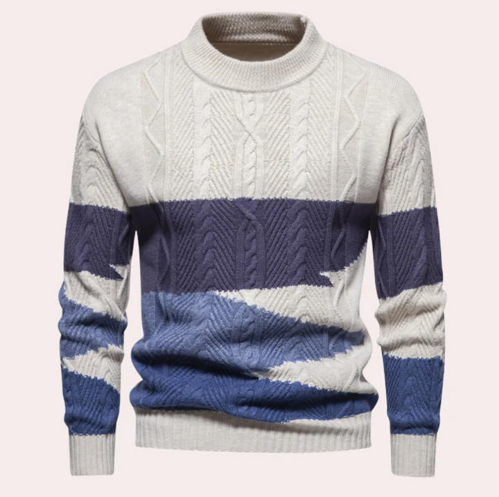 Levoire | Pull Homme Tricoté Avec Motif Contrasté Bleu