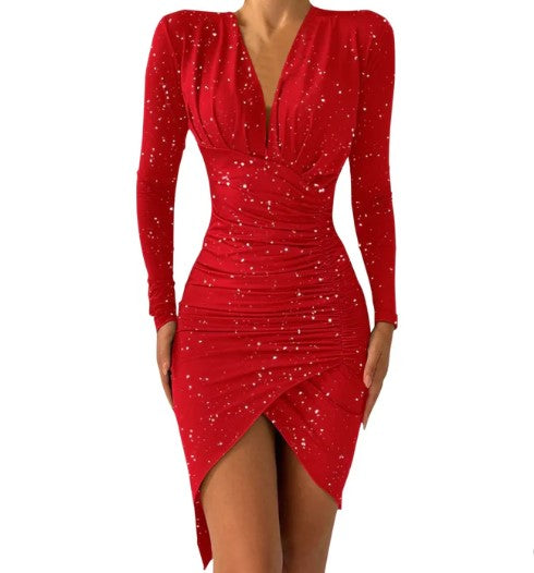Levoire | Décolleté Profond Avec Tissu Pailleté Et Volants Rot